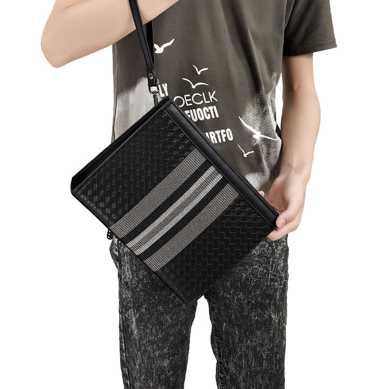 Men's Embroidered Striped Woven Green Envelope Large Men's Handbags