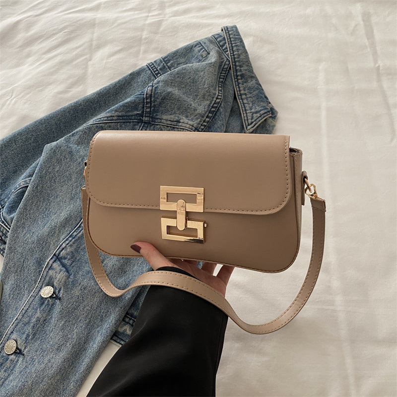 Women's Spring Retro Large Capacity Solid Color Lock