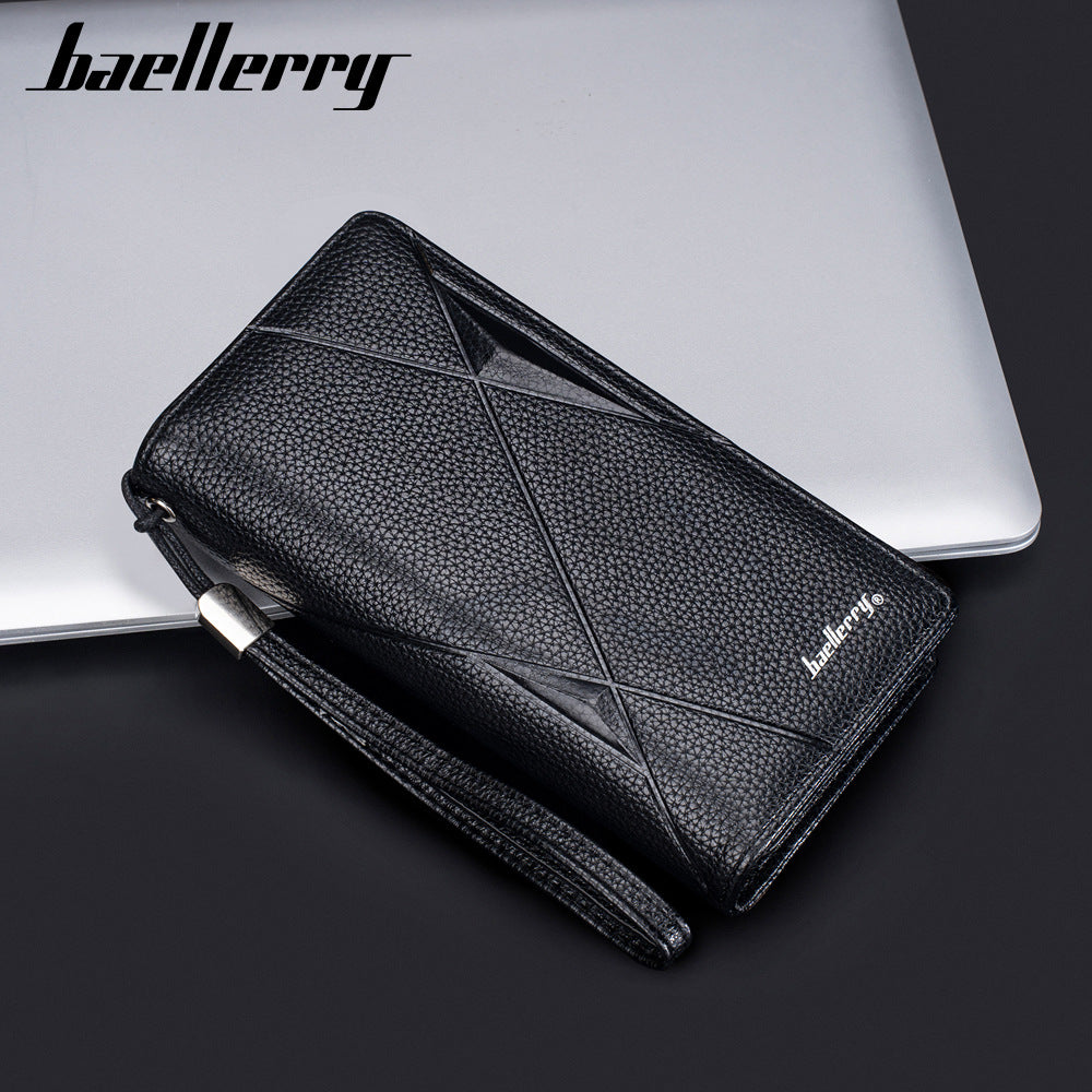 Men's Long Business Litchi Pattern Zipper Multi Men's Wallets