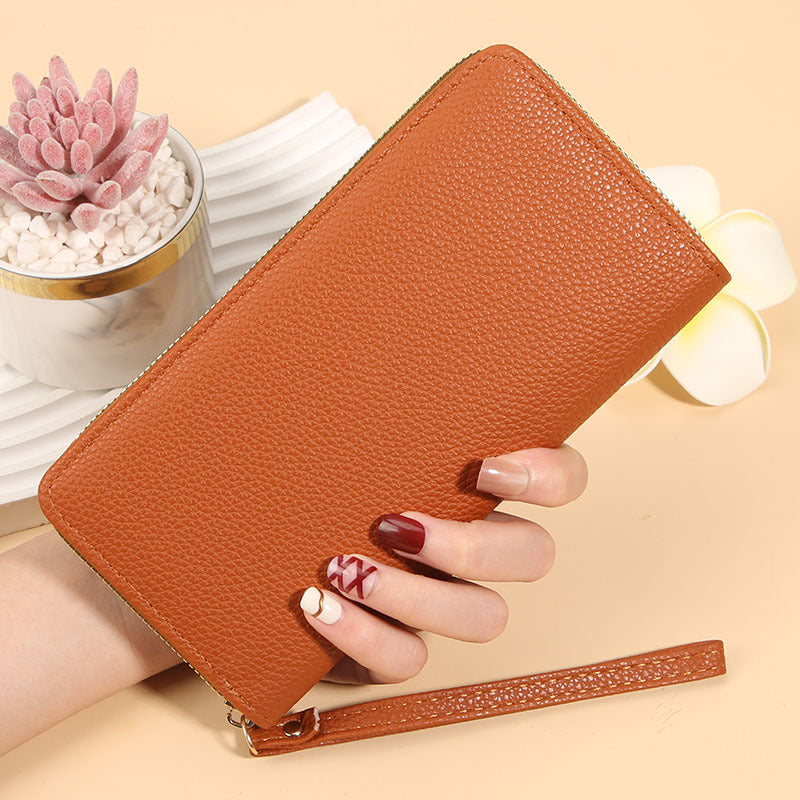 Women's Long Macaron Zipper Lychee Pattern Ladies Wallet