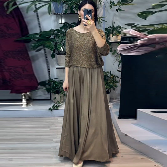 Women's Spring Golden Long Sleeve Two-piece Set Suits