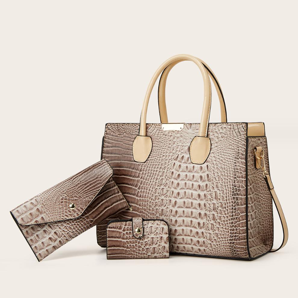 Fashionable Crocodile Texture Gradient Three-piece Large Shoulder Bags