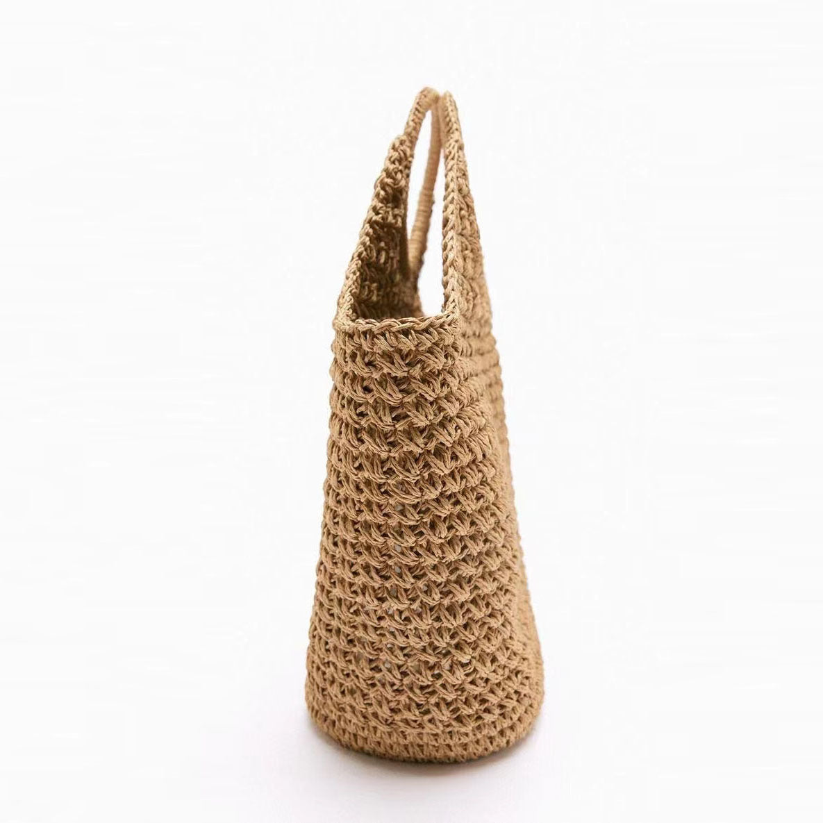 Hand-woven Straw Vacation Style Khaki Large Bags