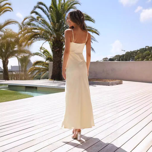 Women's Fashion Pure Color Split Sling Dress Dresses