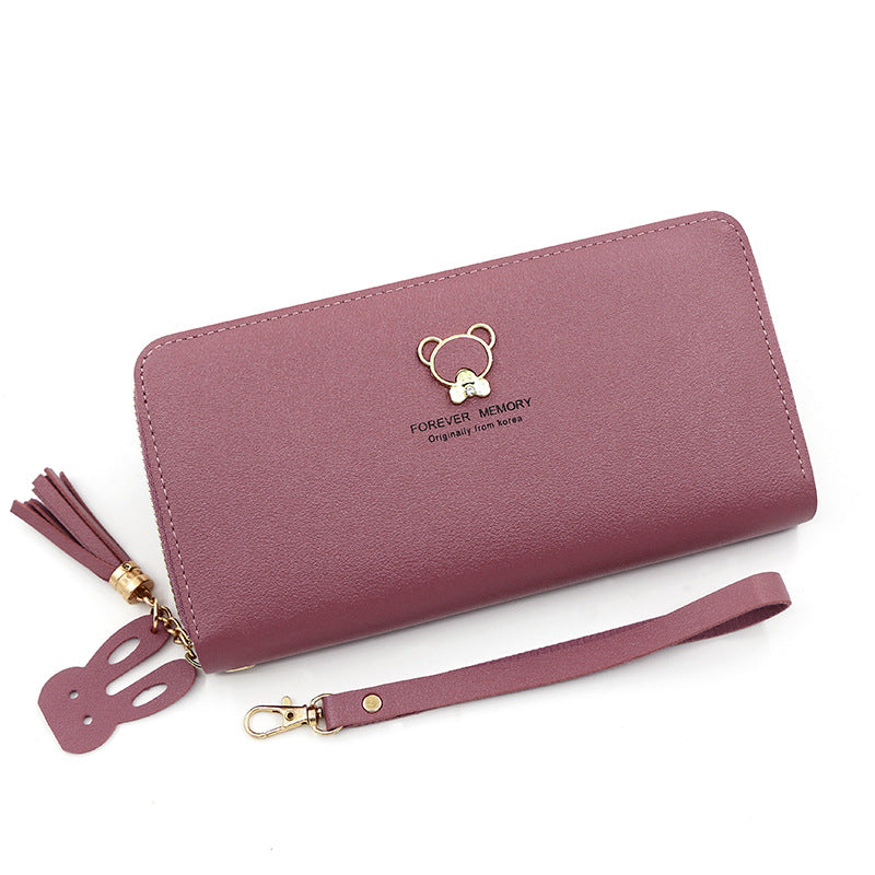 Women's Simple Bear Long Zipper Clutch Mobile Ladies Wallet