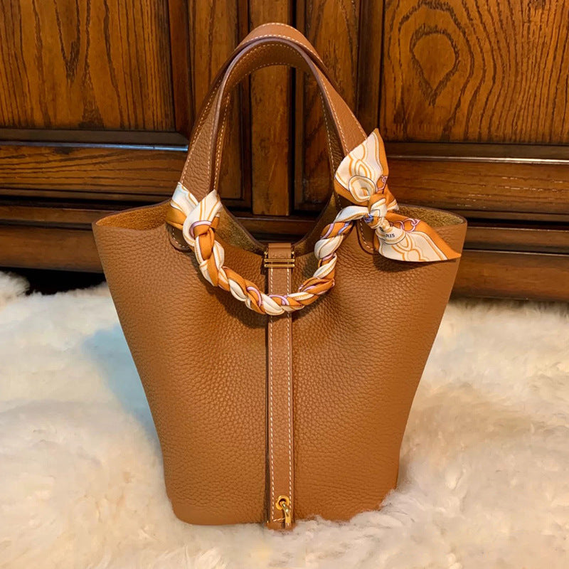 Women's Genuine Leather Vegetable Basket Bride Litchi Grain Bags