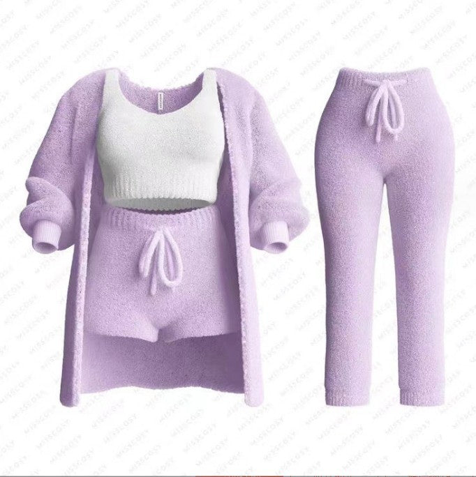 Knitted Plush Long Sleeve Set Three-piece Suits