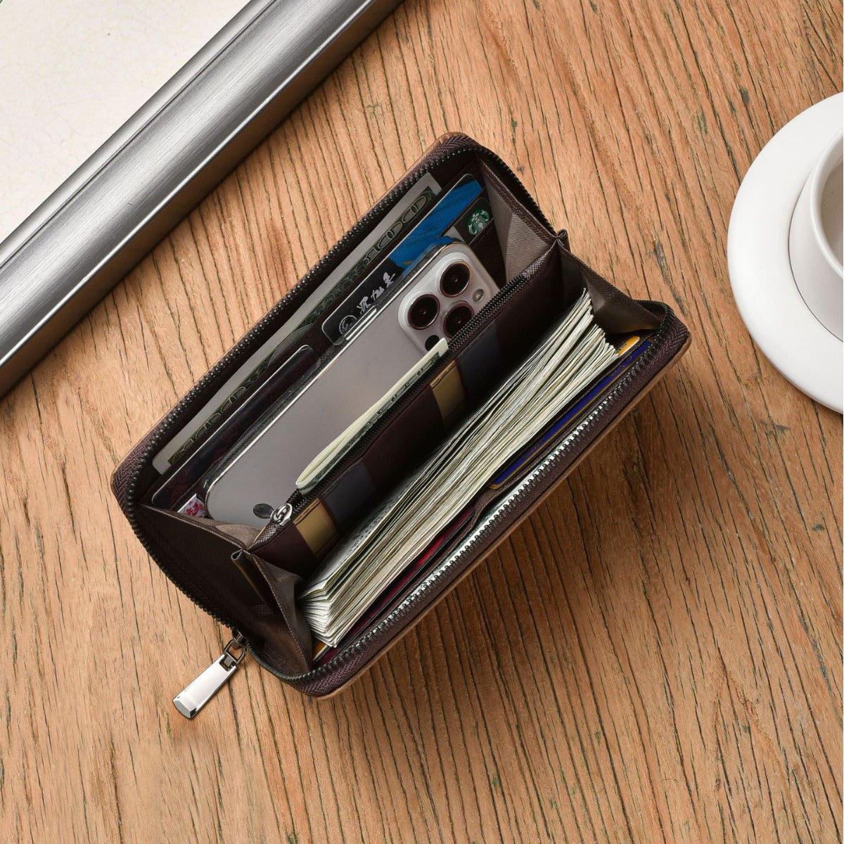 Men's Long Large Capacity Multiple Slots Zipper Document Men's Wallet