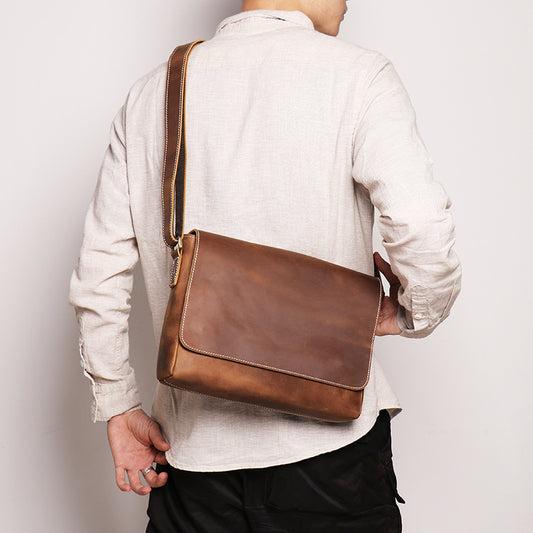 Men's Retro Handmade Cowhide Crazy Horse Leather Men's Messenger Bags