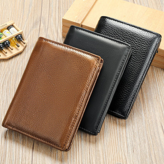 Men's Retro First Layer Cowhide Swiping Fold Men's Wallets