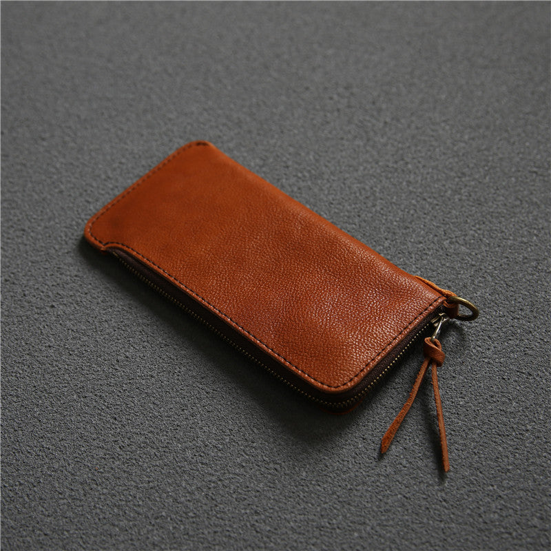 Men's Long Genuine Leather First Layer Zipper Men's Wallets