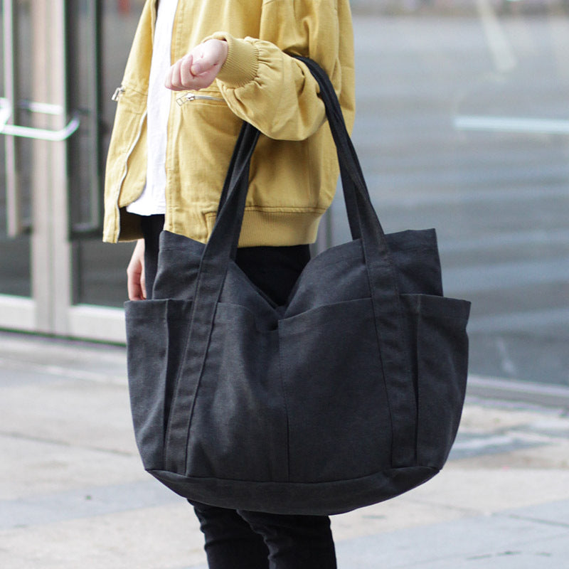 Leisure Artistic Solid Color Canvas Trendy Cloth Simple Fashion Shoulder Bags