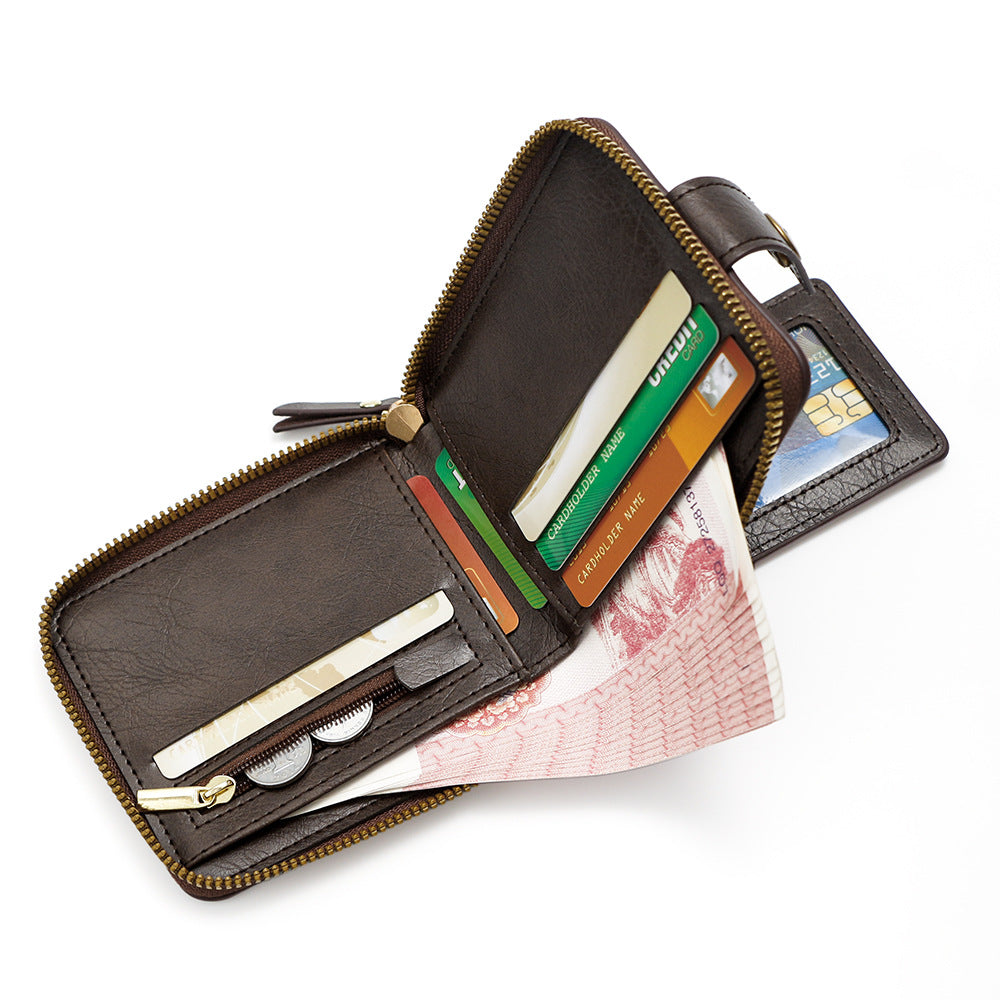 Men's High-grade Retro Zipper Large Capacity Multiple Buckle