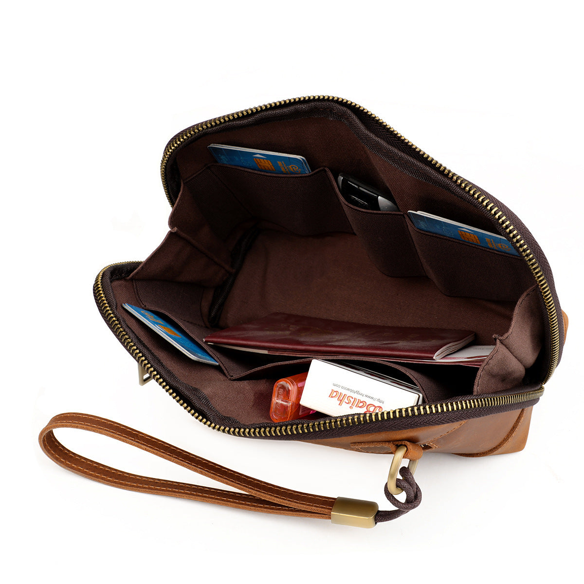 Men's Retro Crazy Horse Leather Clutch Headset Men's Handbags