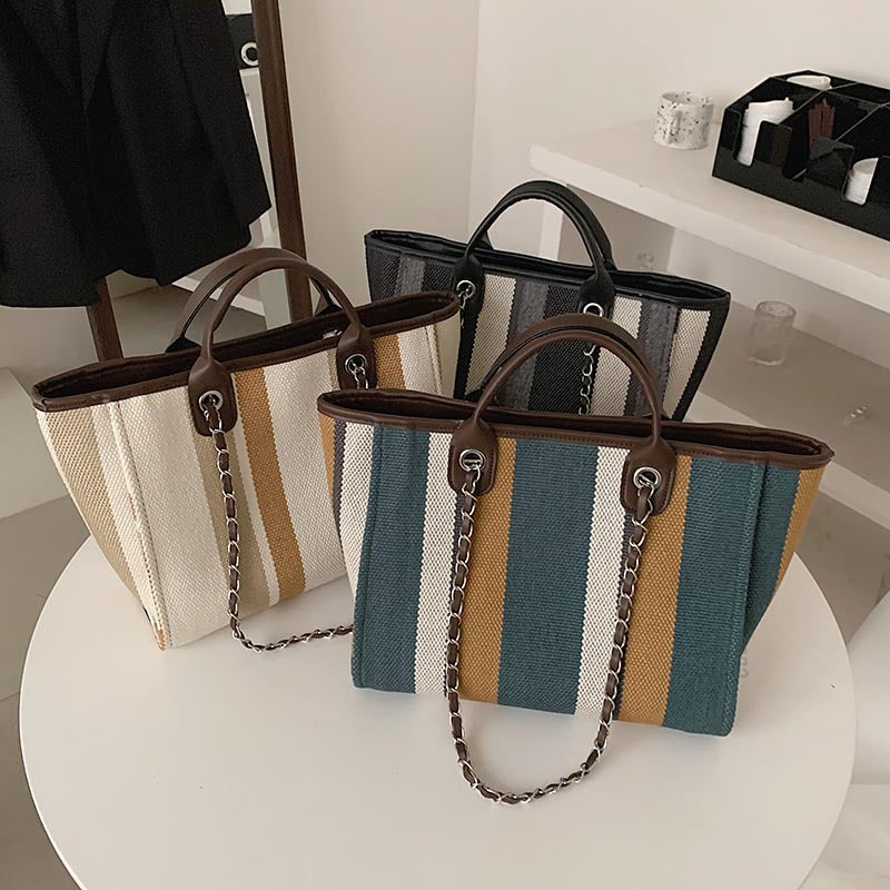 Women's Large Capacity Striped Chain Tide Class Women's Shoulder Bag