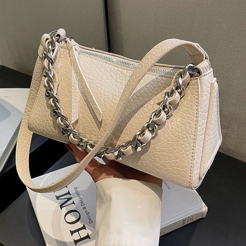 Women's French Retro Lychee Pattern Fashion Underarm Tote Bags