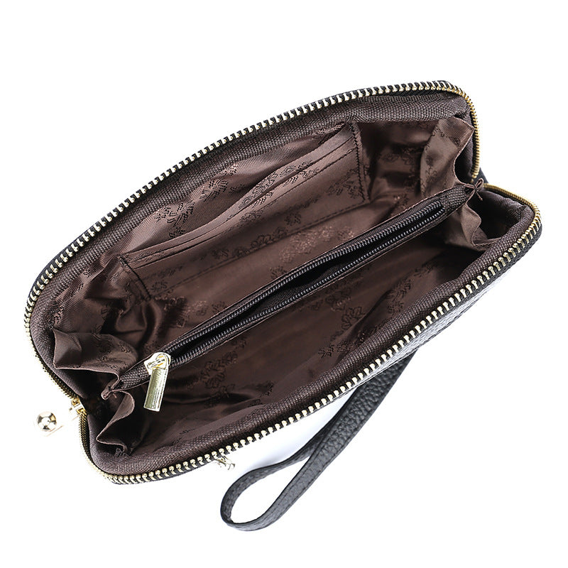 Women's Cowhide Zipper Fashionable Stitching Wire Genuine Leather Clutch Ladies Wallet