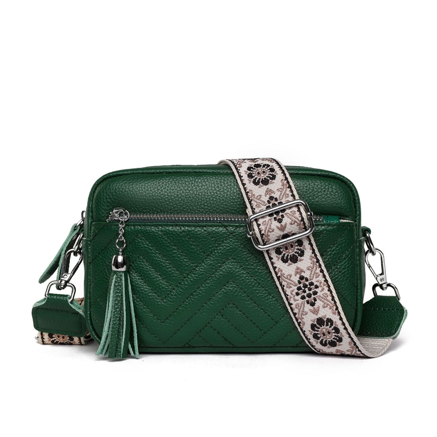 Women's First Layer Cowhide Vintage Embroidery Thread V Grid Crossbody Bags