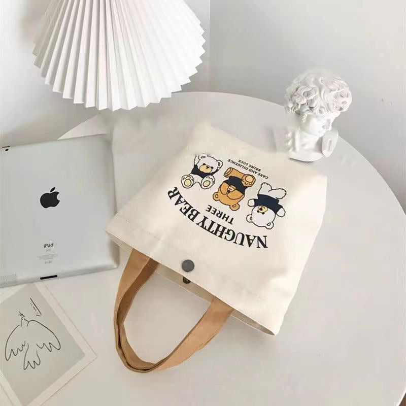 Women's Cute Bear Portable Canvas Mini Niche Hand Carrying Bags