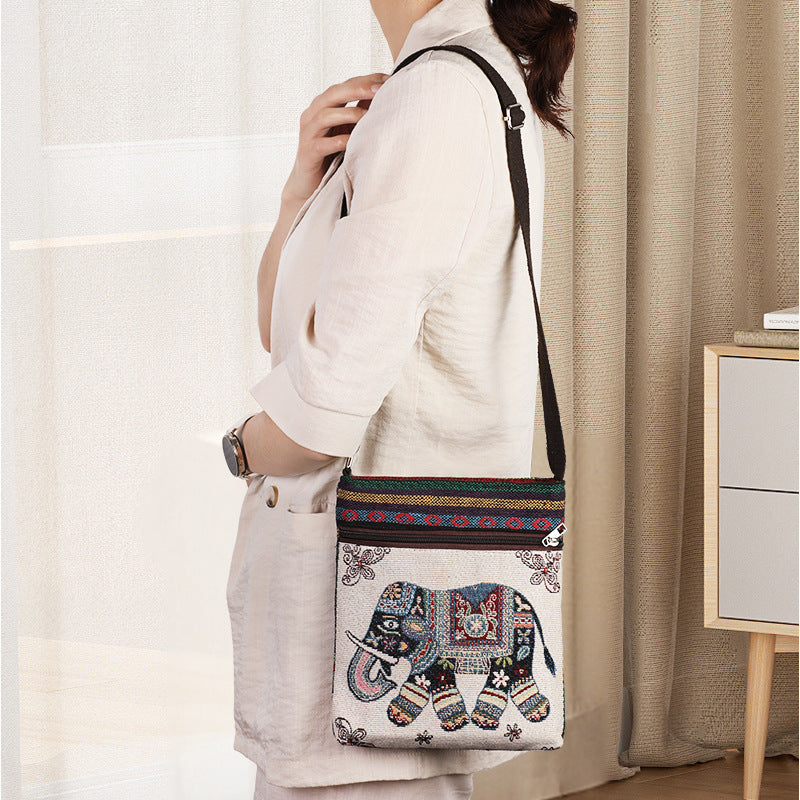 Women's Ethnic Style Elephant Cartoon Double-sided Gold Silk Women's Shoulder Bag