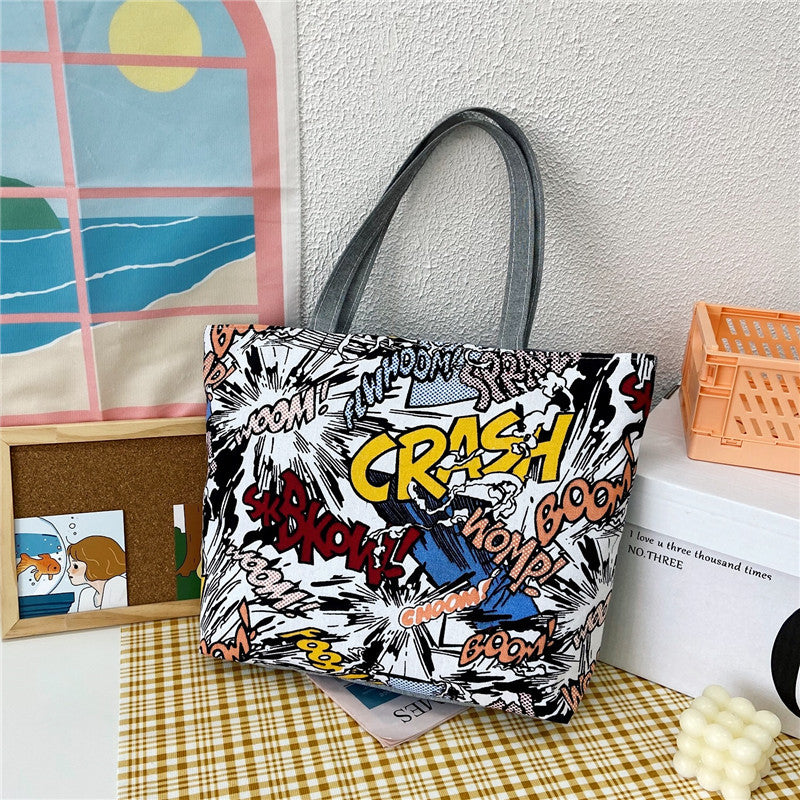 Women's Canvas Large Capacity Printed Korean Literary Women's Shoulder Bag