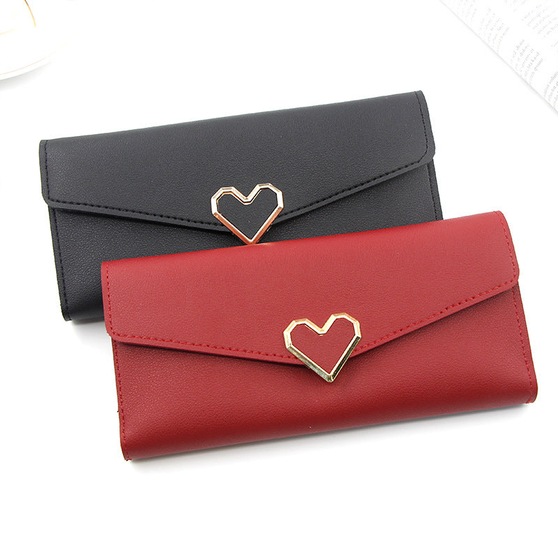 Women's Fashion Simple Heart-shaped Long Large Capacity Clutch Card Holder