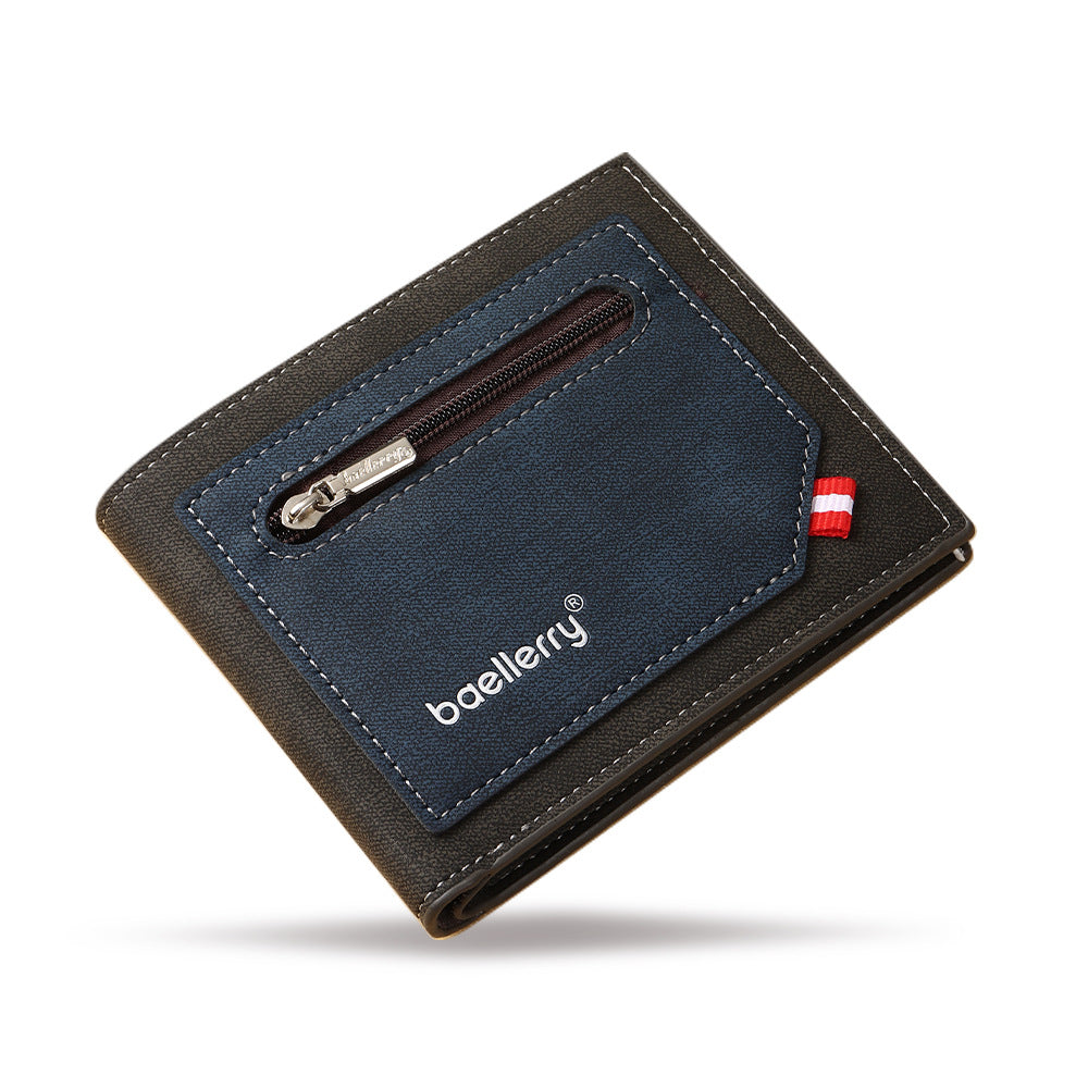 Men's Short Business Contrast Color Zipper Pocket Multiple Men's Wallet