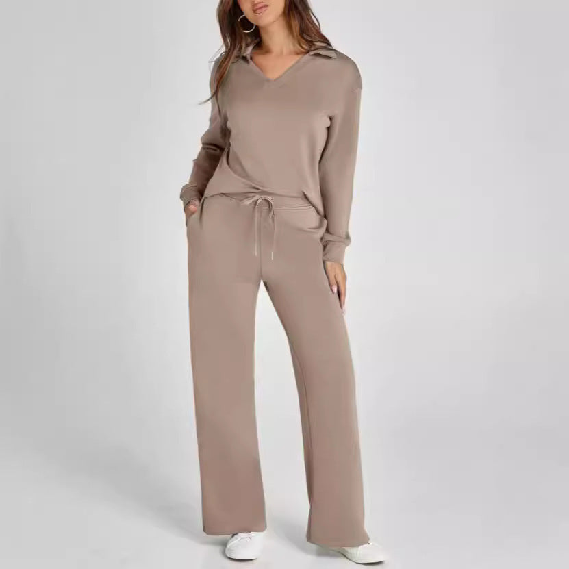 With Drawstring Design Elastic Waist Flared Suits