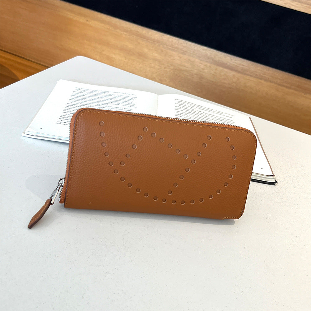 Women's First Layer Cowhide Long Fashion Zipper Genuine Purses