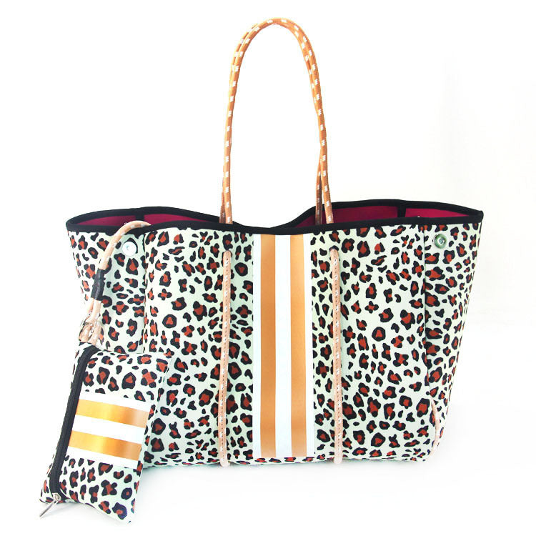 Leopard Print Printed Black Portable Beach Shoulder Bags