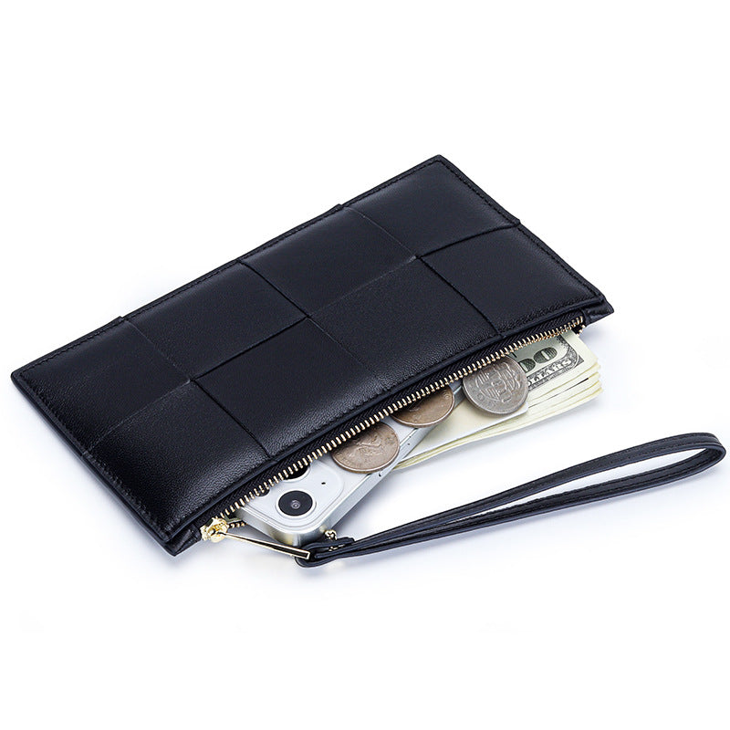 Women's Genuine Leather Hand-held Fashion Woven Long Bags