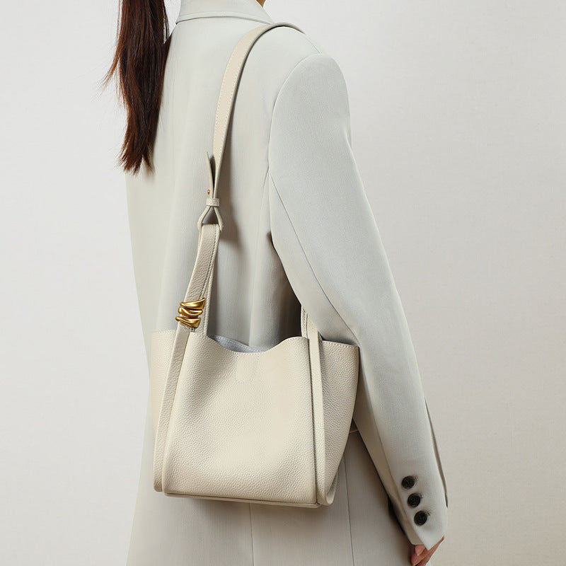 Women's Fashion Genuine Leather Portable Vegetable Basket Shoulder Bags