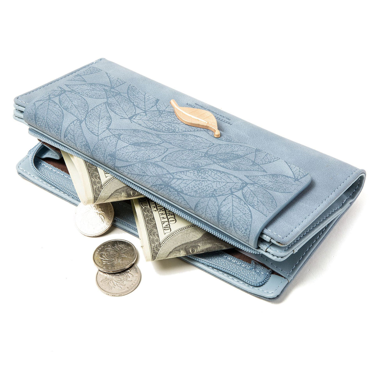 Women's Long Korean Frosted Zipper Leaf Buckle
