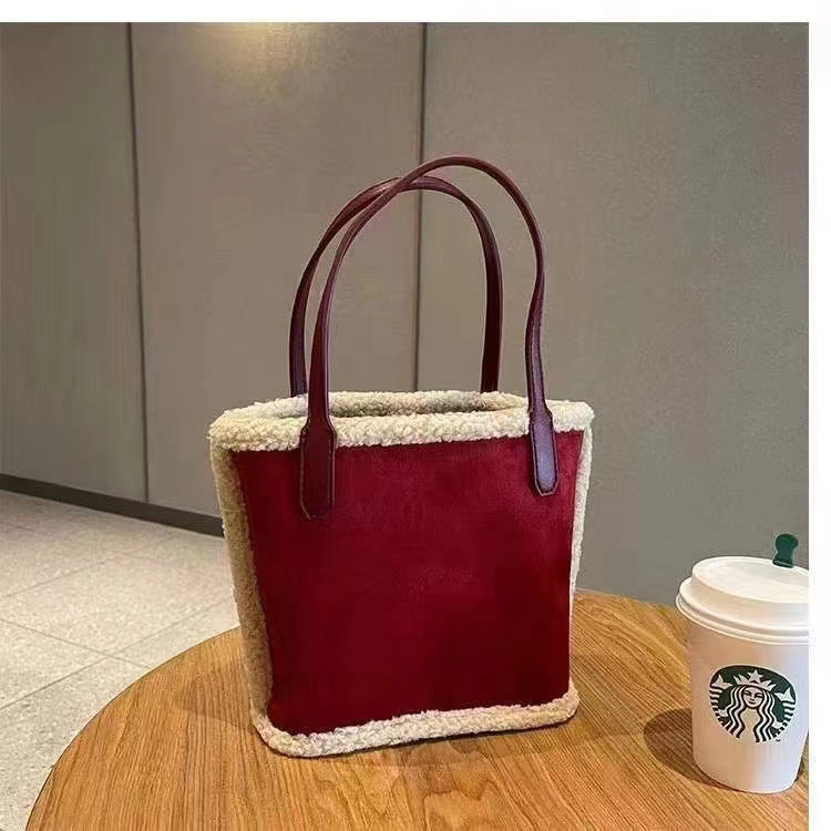 Winter Lamb Wool Versatile Large Capacity Mother Christmas Handbags