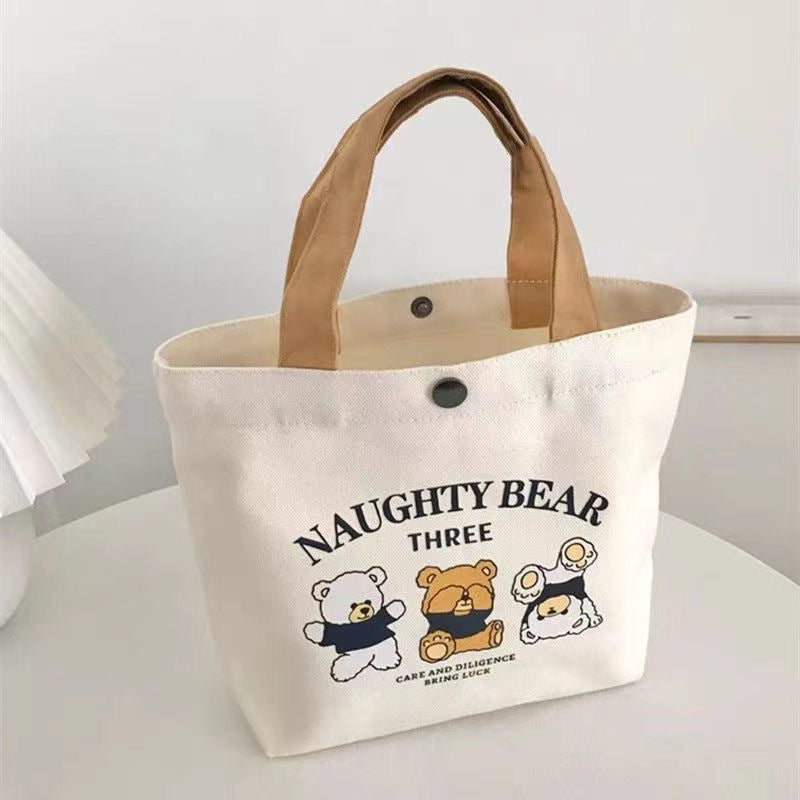 Women's Cute Bear Portable Canvas Mini Niche Hand Carrying Bags