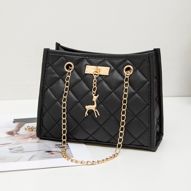 Women's Deer Pendant Decorative Embroidered Rhombus Single Women's Shoulder Bag