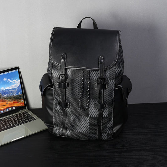 Men's Fashion Plaid Trendy Large Capacity College Backpacks