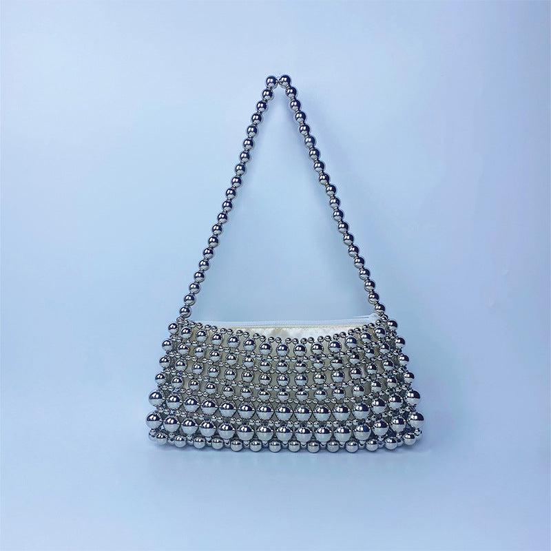 Vintage Pearl Chain Hand-woven Beads Underarm Shoulder Bags
