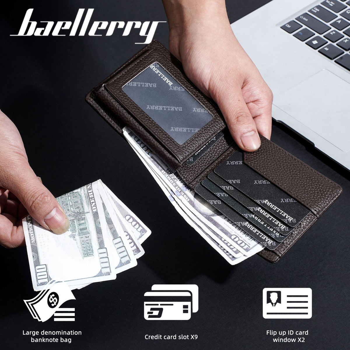 Men's Lychee Pattern Business Multi Slots Thin Leather Card Holder