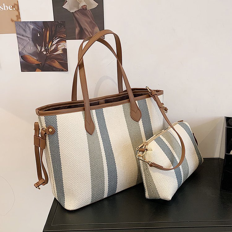 Women's Composite Fashionable Contrast Color Striped Commuter Shoulder Bags