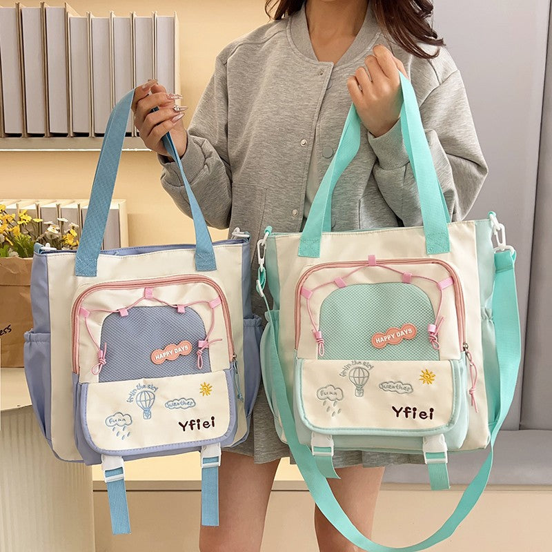 Contrast Color Versatile Large Capacity Junior High Good-looking Tuition Shoulder Bags