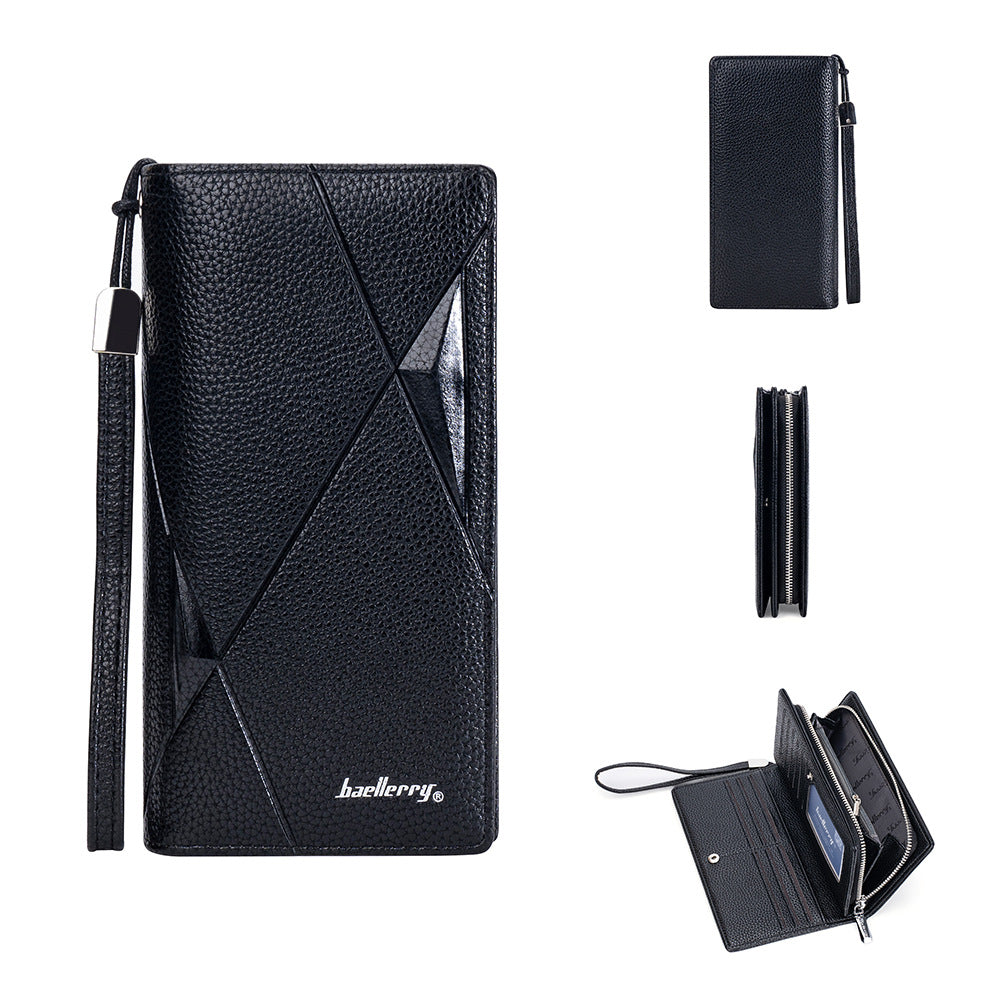 Men's Long Business Litchi Pattern Zipper Multi Men's Wallets