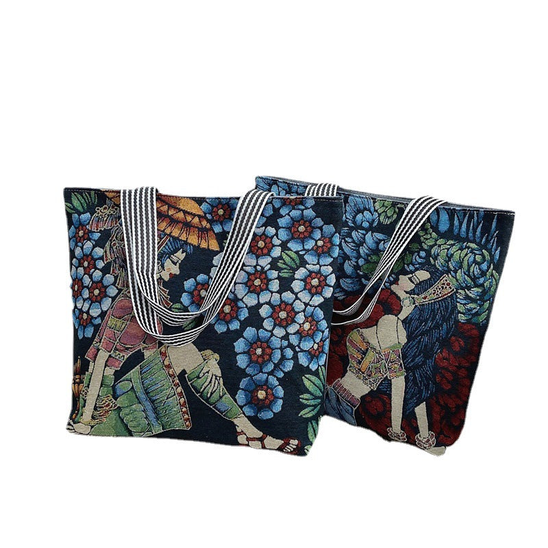 Women's Fashion Canvas Painted Retro Style Portable Tote Bags