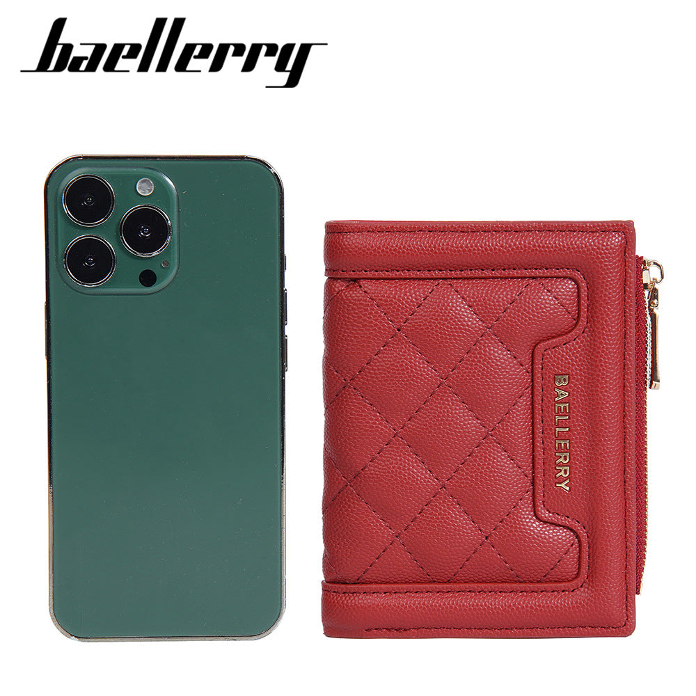 Women's Color Short Snap Button Zipper Edge Purses