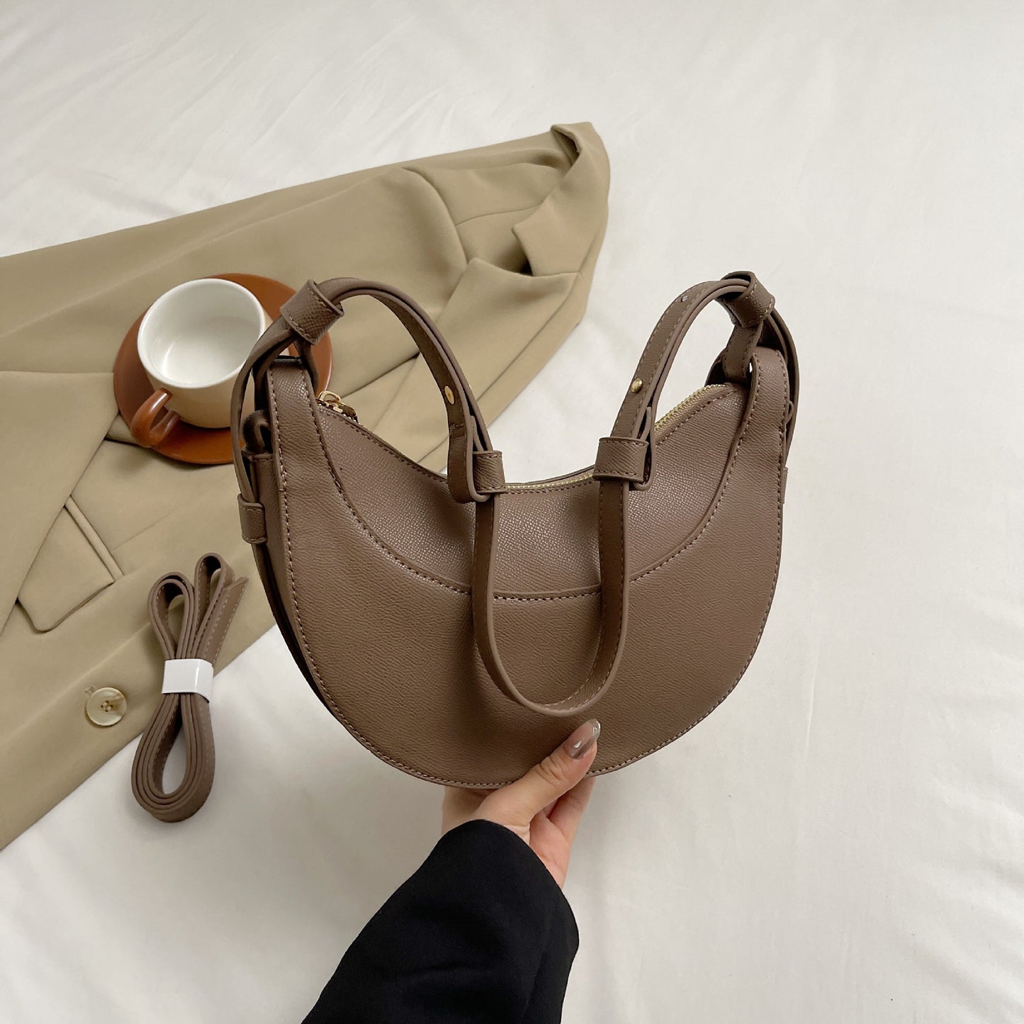 French Moon Light Luxury Underarm Stitching Shoulder Bags