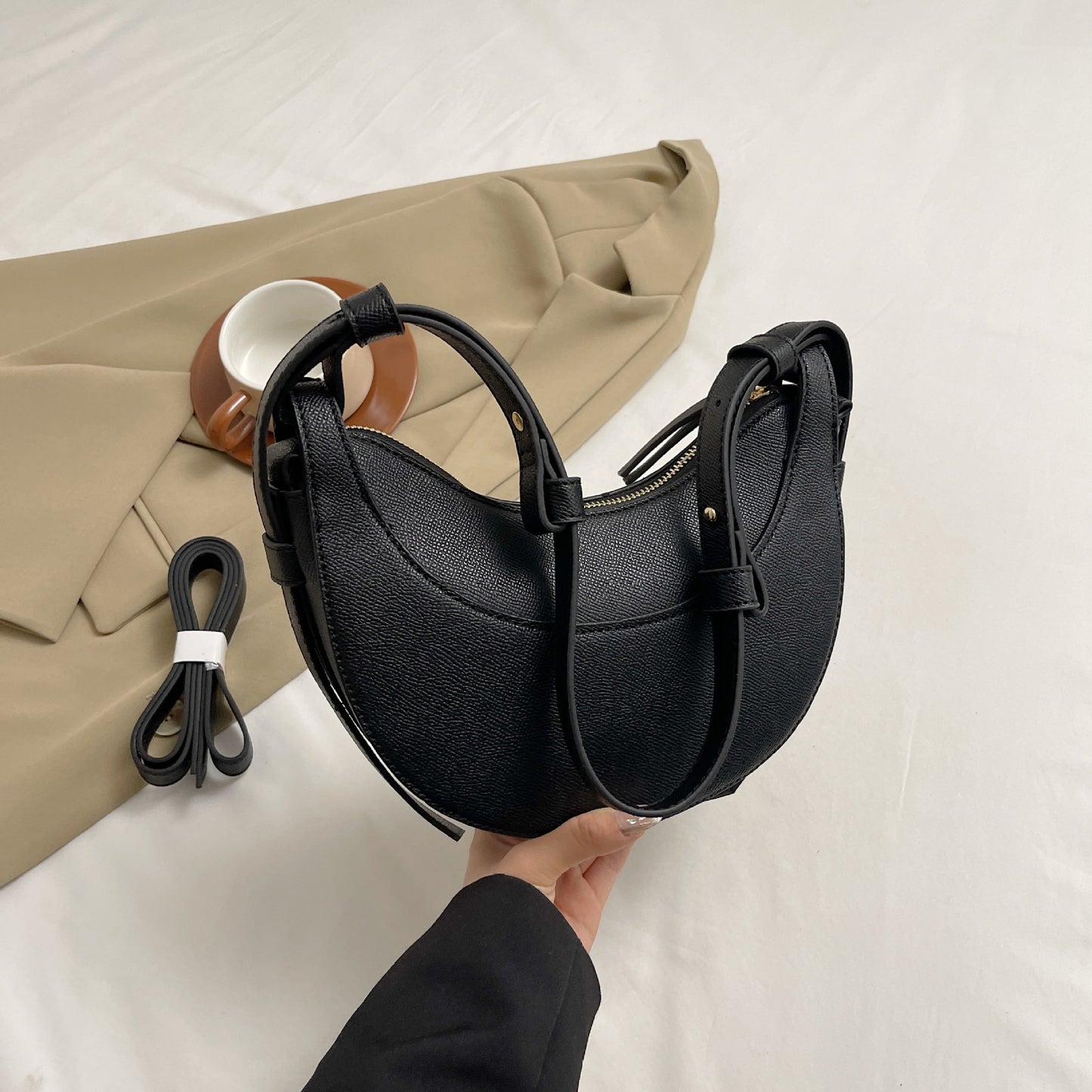 French Moon Light Luxury Underarm Stitching Shoulder Bags