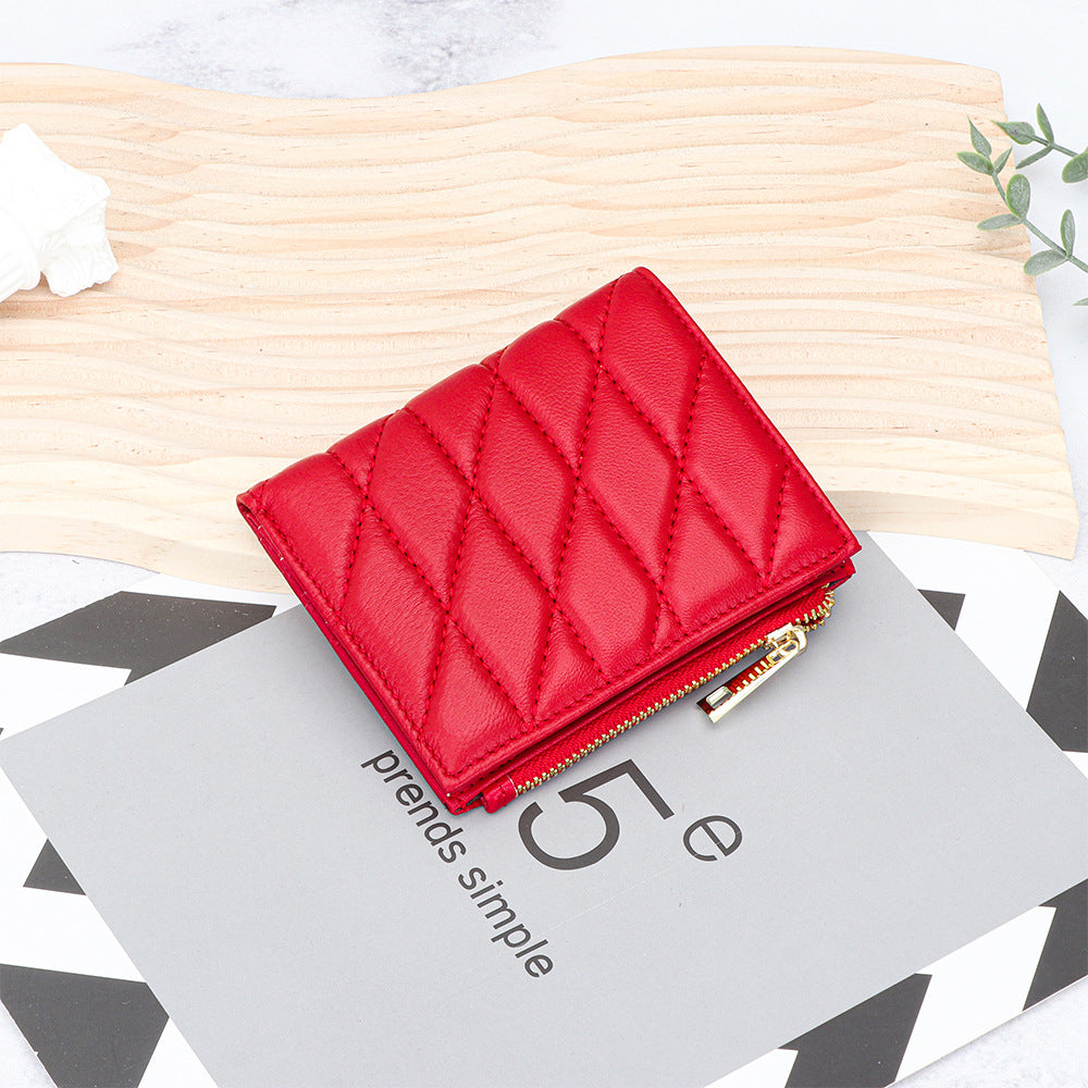 Women's Sheepskin Multiple Slots Fold Genuine Leather Ladies Wallet