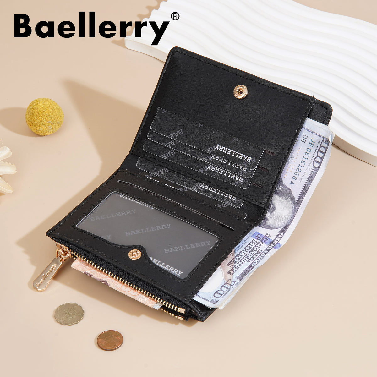Women's High-grade Bark Pattern Short Large Capacity Two-fold Ladies Wallet