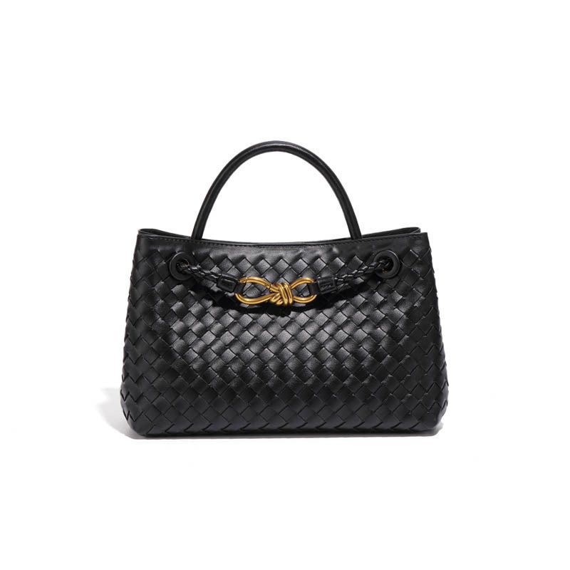 Women's Design Metal Cord Fastener Authentic Leather Weave Portable Shoulder Bags