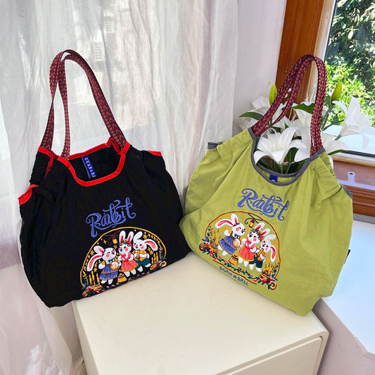 Women's Style Embroidery Shopping Fashion Nylon Waterproof Shoulder Bags